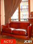 Banquette Bridge vers 1925 beau modle Art-Dco, dossier droit, peausserie neuve, coussins garniture plume, coloris marron.