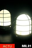 Luminaires de balisage en verre opale, d'origine marine, vers 1930, entirement tanches, pattes de fixations, acier brut.